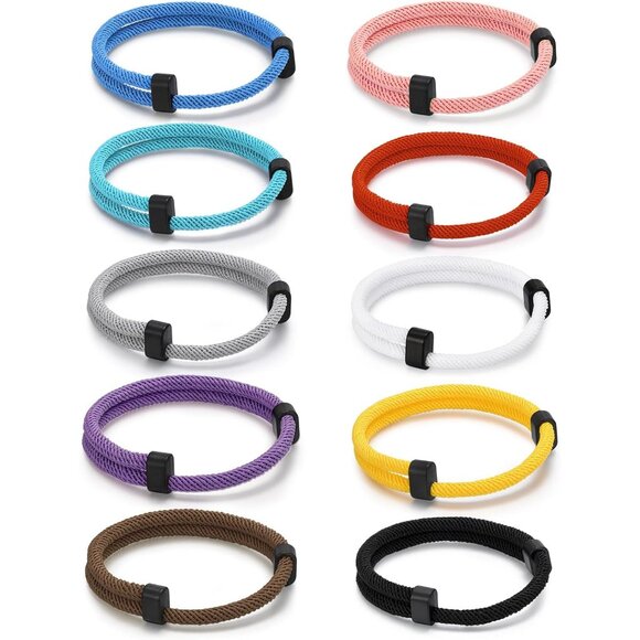 Nautical Braided Rope Bracelets Set - 10 Pcs Adjustable Waterproof Marine Cord G - Picture 1 of 7